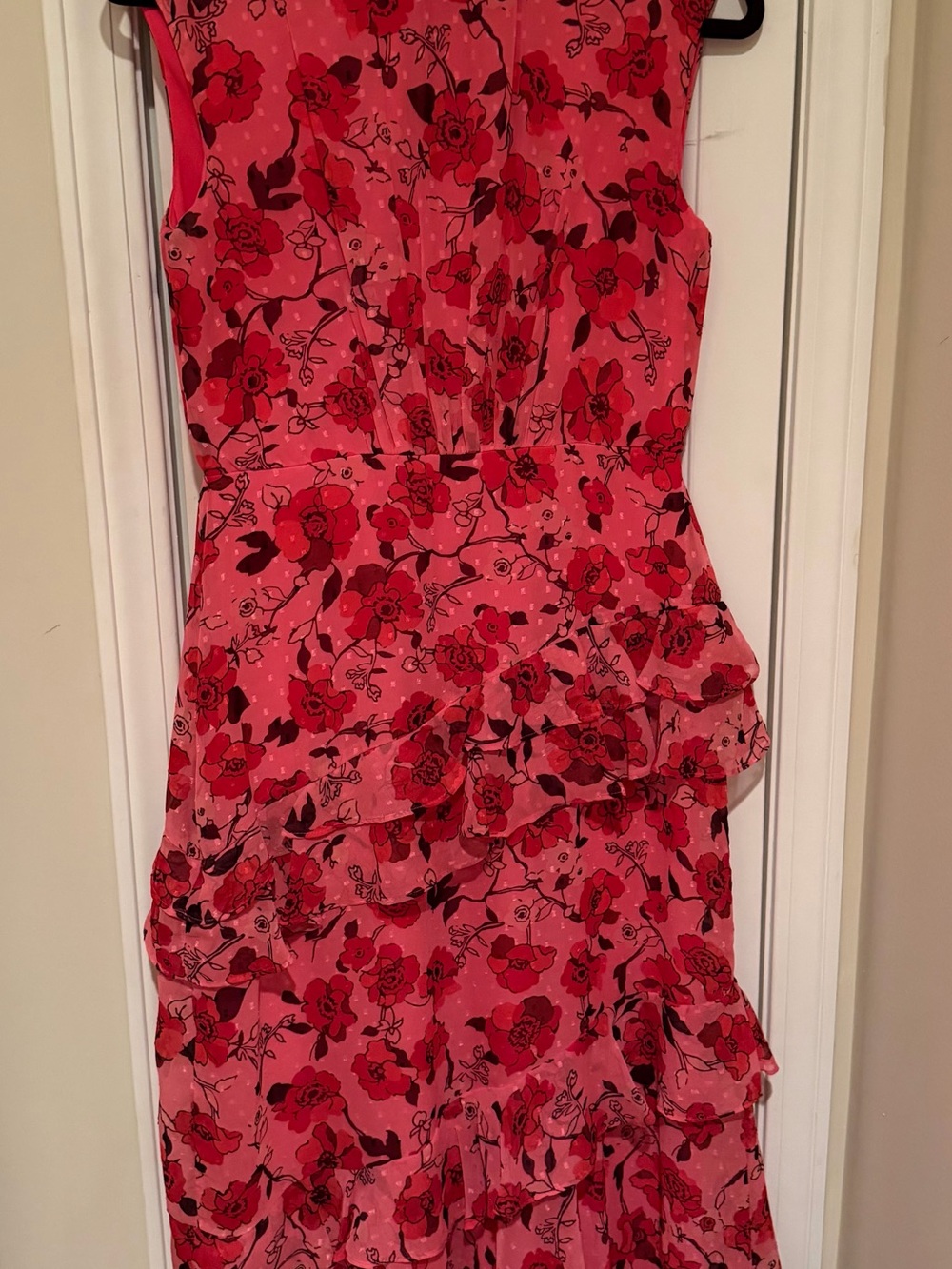 Maison Tara Pink and Red Floral Midi Dress